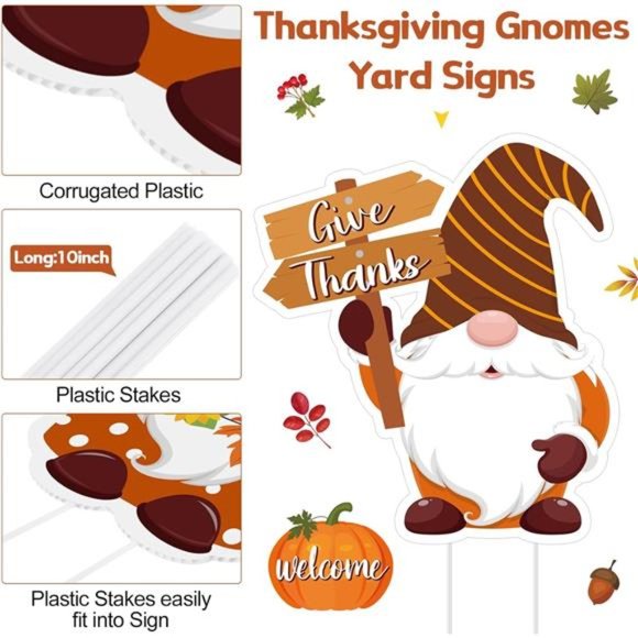 15 Pieces Fall Yard Sign Thanksgiving Gnome Yard Stake Elf Corrugated Lawn Sign - Picture 4 of 6